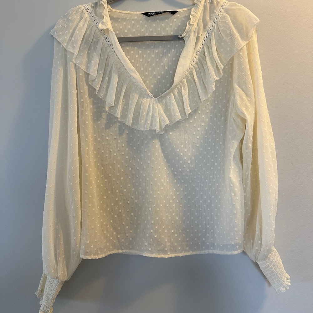 Zara Cream Ruffled boho Women's Top| size medium